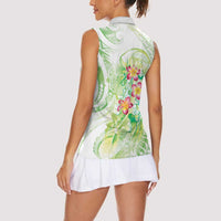 Summer Green Polynesian Jellyfish Women Sleeveless Polo Shirt Watercolor Glows LT7 - Polynesian Pride