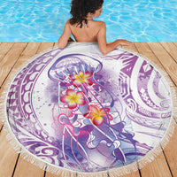 Lavender Polynesian Jellyfish Beach Blanket Watercolor Glows - Polynesian Pride