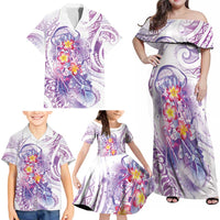 Lavender Polynesian Jellyfish Family Matching Off Shoulder Maxi Dress and Hawaiian Shirt Watercolor Glows - Polynesian Pride