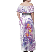 Lavender Polynesian Jellyfish Family Matching Off Shoulder Maxi Dress and Hawaiian Shirt Watercolor Glows - Polynesian Pride