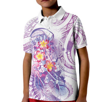 Lavender Polynesian Jellyfish Kid Polo Shirt Watercolor Glows - Polynesian Pride