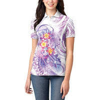Lavender Polynesian Jellyfish Women Polo Shirt Watercolor Glows - Polynesian Pride