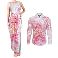 Rose Pink Polynesian Jellyfish Couples Matching Tank Maxi Dress and Long Sleeve Button Shirt Watercolor Glows LT7 Rose Pink - Polynesian Pride
