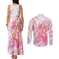 Rose Pink Polynesian Jellyfish Couples Matching Tank Maxi Dress and Long Sleeve Button Shirt Watercolor Glows LT7 - Polynesian Pride