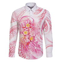 Rose Pink Polynesian Jellyfish Family Matching Long Sleeve Bodycon Dress and Hawaiian Shirt Watercolor Glows - Polynesian Pride