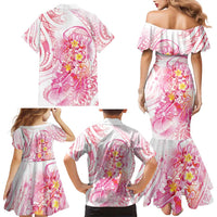 Rose Pink Polynesian Jellyfish Family Matching Mermaid Dress and Hawaiian Shirt Watercolor Glows - Polynesian Pride