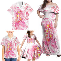 Rose Pink Polynesian Jellyfish Family Matching Off Shoulder Maxi Dress and Hawaiian Shirt Watercolor Glows - Polynesian Pride