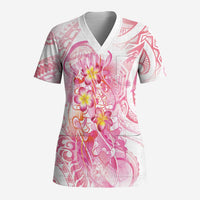 Rose Pink Polynesian Jellyfish Scrub Top Watercolor Glows - Polynesian Pride