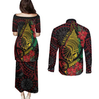 Vanuatu Meri Krismas Couples Matching Puletasi and Long Sleeve Button Shirt Conch Shell Tribal Art