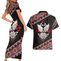 Taniko Aotearoa Couples Matching Short Sleeve Bodycon Dress and Hawaiian Shirt Poutama Mix Piwakawaka - Ver02