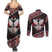 Taniko Aotearoa Couples Matching Summer Maxi Dress and Long Sleeve Button Shirt Poutama Mix Piwakawaka - Ver02