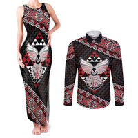 Taniko Aotearoa Couples Matching Tank Maxi Dress and Long Sleeve Button Shirt Poutama Mix Piwakawaka - Ver02