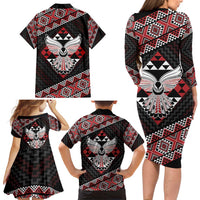 Taniko Aotearoa Family Matching Long Sleeve Bodycon Dress and Hawaiian Shirt Poutama Mix Piwakawaka - Ver02 LT7 - Polynesian Pride