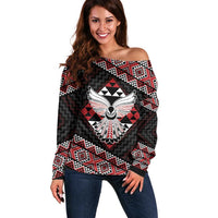 Taniko Aotearoa Off Shoulder Sweater Poutama Mix Piwakawaka - Ver02