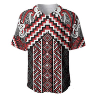 Maori Tukutuku Taniko Motifs Baseball Jersey Red Poutama Mix Kowhaiwhai LT7 Red - Polynesian Pride