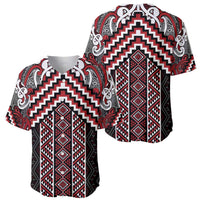 Maori Tukutuku Taniko Motifs Baseball Jersey Red Poutama Mix Kowhaiwhai LT7 - Polynesian Pride