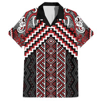 Maori Tukutuku Taniko Motifs Family Matching Long Sleeve Bodycon Dress and Hawaiian Shirt Red Poutama Mix Kowhaiwhai LT7 Dad's Shirt - Short Sleeve Red - Polynesian Pride