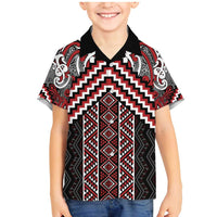 Maori Tukutuku Taniko Motifs Family Matching Mermaid Dress and Hawaiian Shirt Red Poutama Mix Kowhaiwhai LT7 Son's Shirt Red - Polynesian Pride