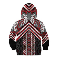 Maori Tukutuku Taniko Motifs Kid Hoodie Red Poutama Mix Kowhaiwhai
