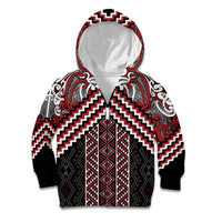 Maori Tukutuku Taniko Motifs Kid Hoodie Red Poutama Mix Kowhaiwhai