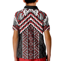Maori Tukutuku Taniko Motifs Kid Polo Shirt Red Poutama Mix Kowhaiwhai LT7 - Polynesian Pride
