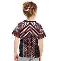 Maori Tukutuku Taniko Motifs Kid T Shirt Red Poutama Mix Kowhaiwhai LT7 - Polynesian Pride
