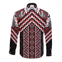 Maori Tukutuku Taniko Motifs Long Sleeve Button Shirt Red Poutama Mix Kowhaiwhai LT7 - Polynesian Pride
