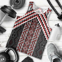 Maori Tukutuku Taniko Motifs Men Tank Top Red Poutama Mix Kowhaiwhai