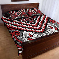 Maori Tukutuku Taniko Motifs Quilt Bed Set Red Poutama Mix Kowhaiwhai