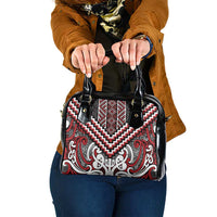 Maori Tukutuku Taniko Motifs Shoulder Handbag Red Poutama Mix Kowhaiwhai LT7 One Size Red - Polynesian Pride