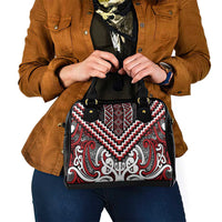 Maori Tukutuku Taniko Motifs Shoulder Handbag Red Poutama Mix Kowhaiwhai LT7 - Polynesian Pride