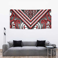 Maori Tukutuku Taniko Motifs Tapestry Red Poutama Mix Kowhaiwhai