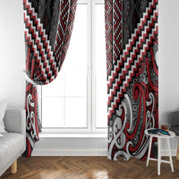 Maori Tukutuku Taniko Motifs Window Curtain Red Poutama Mix Kowhaiwhai