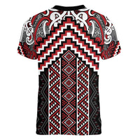 Maori Tukutuku Taniko Motifs Women V-Neck T-Shirt Red Poutama Mix Kowhaiwhai LT7 - Polynesian Pride