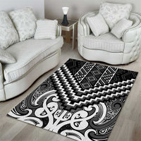 Maori Tukutuku Taniko Motifs Area Rug Black Poutama Mix Kowhaiwhai