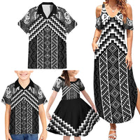 Maori Tukutuku Taniko Motifs Family Matching Summer Maxi Dress and Hawaiian Shirt Black Poutama Mix Kowhaiwhai LT7 - Polynesian Pride