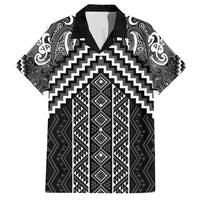 Maori Tukutuku Taniko Motifs Family Matching Tank Maxi Dress and Hawaiian Shirt Black Poutama Mix Kowhaiwhai LT7 Dad's Shirt - Short Sleeve Black - Polynesian Pride