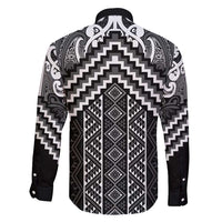 Maori Tukutuku Taniko Motifs Family Matching Tank Maxi Dress and Hawaiian Shirt Black Poutama Mix Kowhaiwhai LT7 - Polynesian Pride