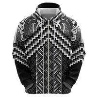 Maori Tukutuku Taniko Motifs Hoodie Black Poutama Mix Kowhaiwhai