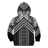 Maori Tukutuku Taniko Motifs Kid Hoodie Black Poutama Mix Kowhaiwhai
