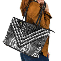 Maori Tukutuku Taniko Motifs Leather Tote Bag Black Poutama Mix Kowhaiwhai LT7 - Polynesian Pride