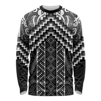 Maori Tukutuku Taniko Motifs Long Sleeve Shirt Black Poutama Mix Kowhaiwhai LT7 Unisex Black - Polynesian Pride