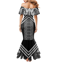 Maori Tukutuku Taniko Motifs Mermaid Dress Black Poutama Mix Kowhaiwhai