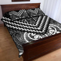Maori Tukutuku Taniko Motifs Quilt Bed Set Black Poutama Mix Kowhaiwhai