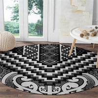 Maori Tukutuku Taniko Motifs Round Carpet Black Poutama Mix Kowhaiwhai