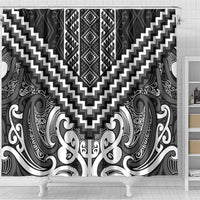 Maori Tukutuku Taniko Motifs Shower Curtain Black Poutama Mix Kowhaiwhai