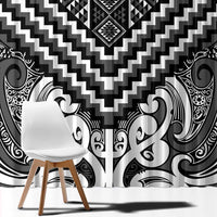 Maori Tukutuku Taniko Motifs Window Curtain Black Poutama Mix Kowhaiwhai