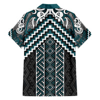Maori Tukutuku Taniko Motifs Family Matching Short Sleeve Bodycon Dress and Hawaiian Shirt Teal Poutama Mix Kowhaiwhai LT7 - Polynesian Pride