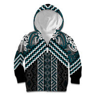 Maori Tukutuku Taniko Motifs Kid Hoodie Teal Poutama Mix Kowhaiwhai