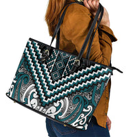 Maori Tukutuku Taniko Motifs Leather Tote Bag Teal Poutama Mix Kowhaiwhai LT7 - Polynesian Pride